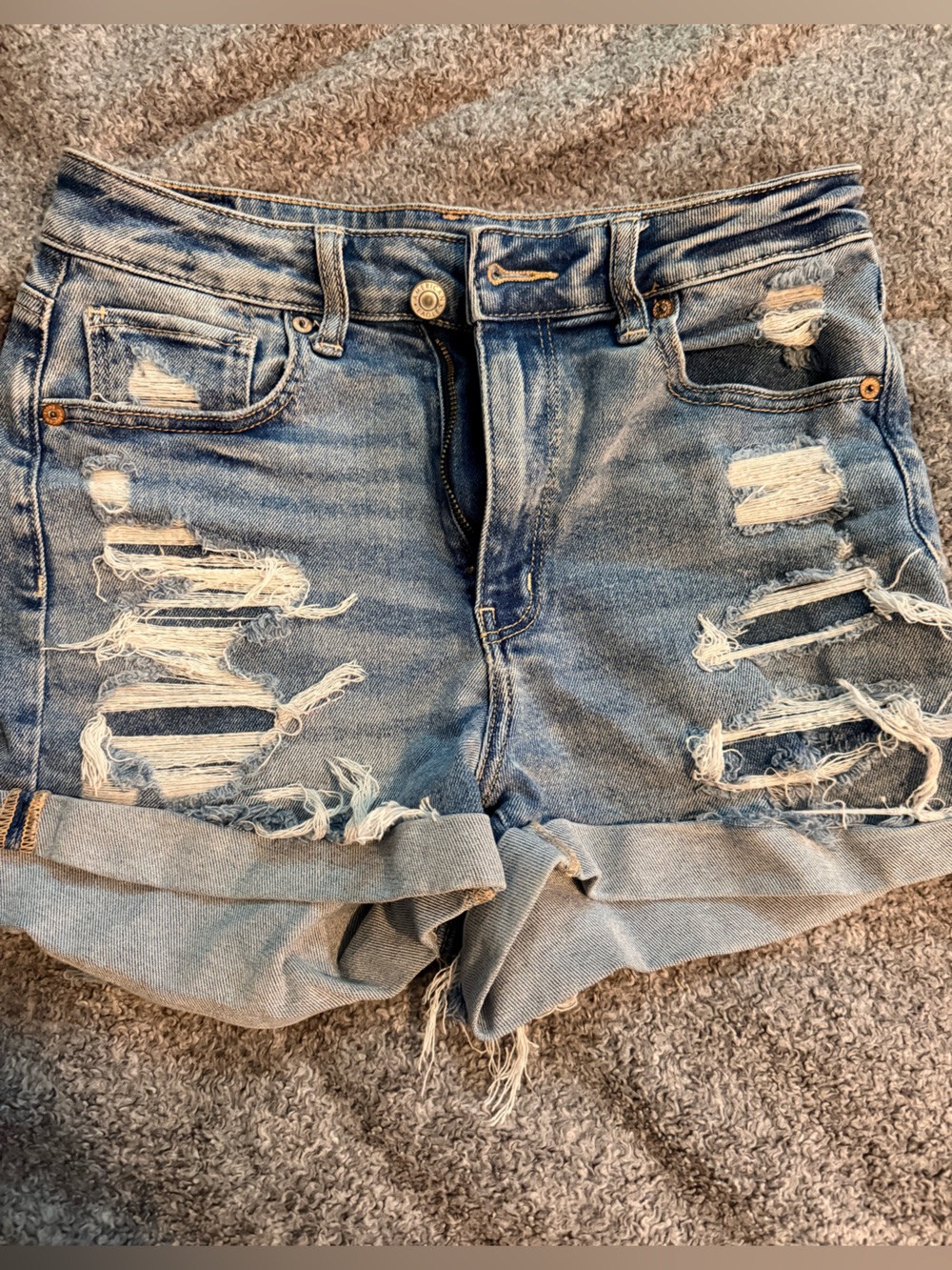 American Eagle Outfitters Distressed Blue High Waist Denim Shorts